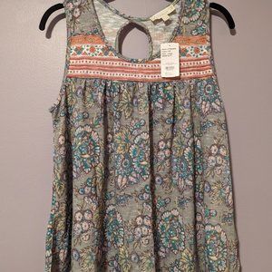 NWT Suzanne Betro floral swing tank with keyhole back - green, L